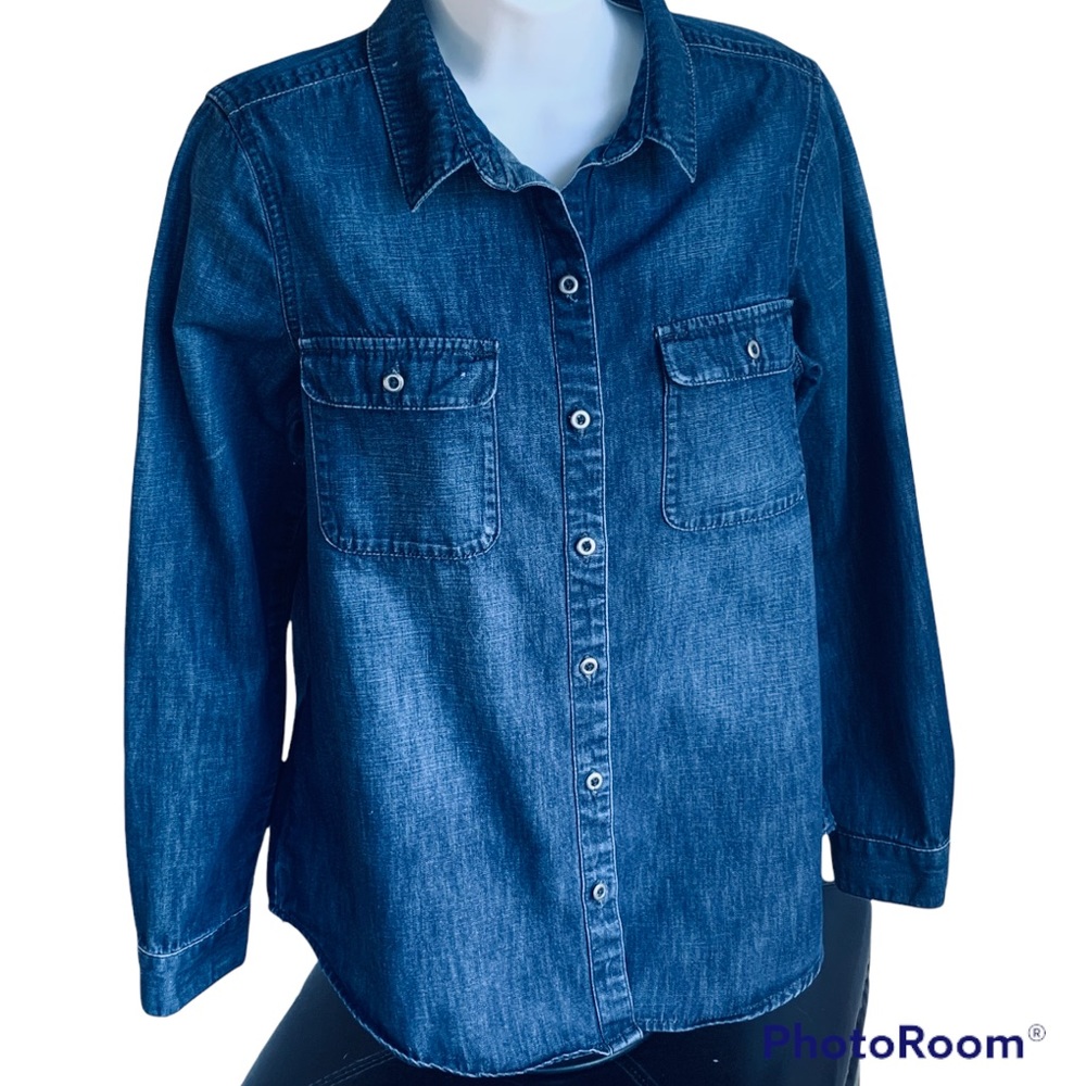 Old Navy Blue Denim Button Down Shirt SZ S